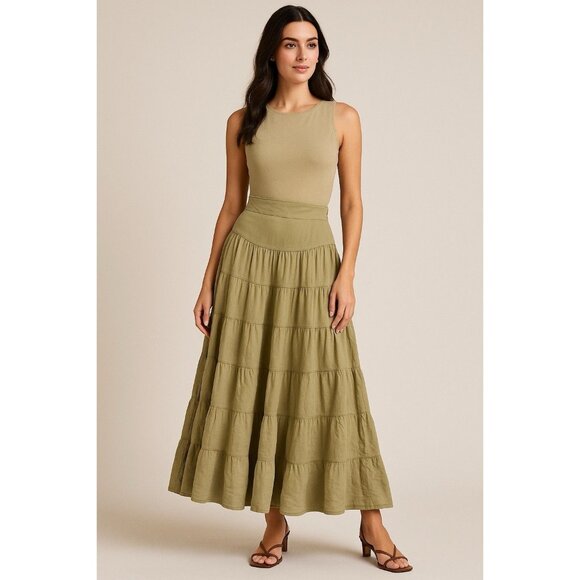 Erika Peña Tiered Maxi Skirt Women’s SZ S/M Sustainable Boho Flowy Long Resort - Picture 1 of 7